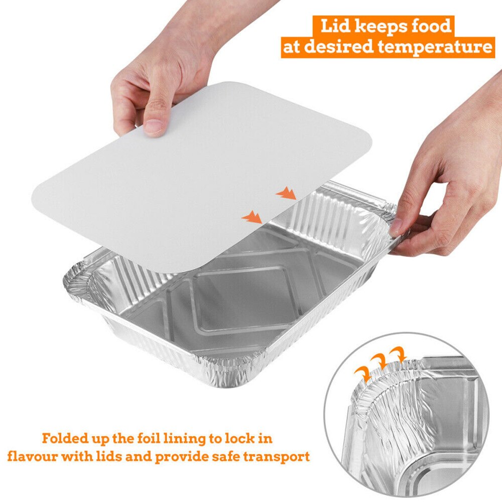 50PCS Disposable BBQ Drip Pans Aluminum Foil Trays BBQ Food Container Baking Pan With Lids Outdoor For Indirect Cooking