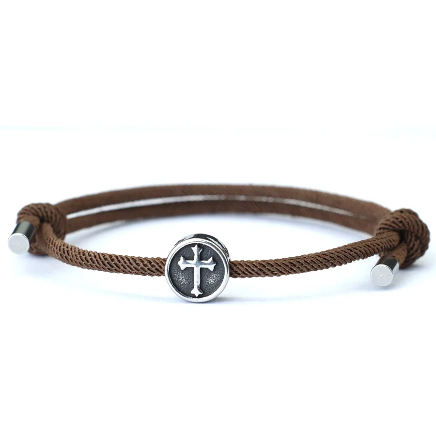 Kruis Armband Voor Heren Handgemaakte Verstelbare 3Mm Dunne String Braslet Unfading Viking Braclet Accessoires Hombre Armband Herren: Rhodium Plated