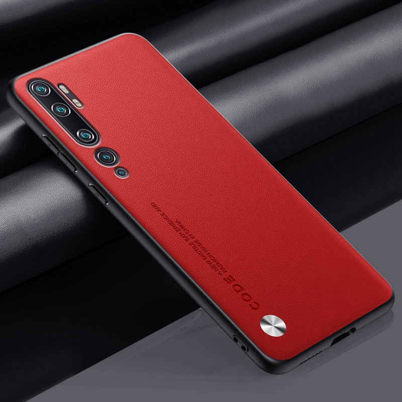 Ylellinen pu-nahkakotelo xiaomi mi note 10 pro note 10 -puhelimelle, mattapintainen silikonisuojus xiaomi mi  cc9 pro -puhelimelle: Alumiini / Punainen