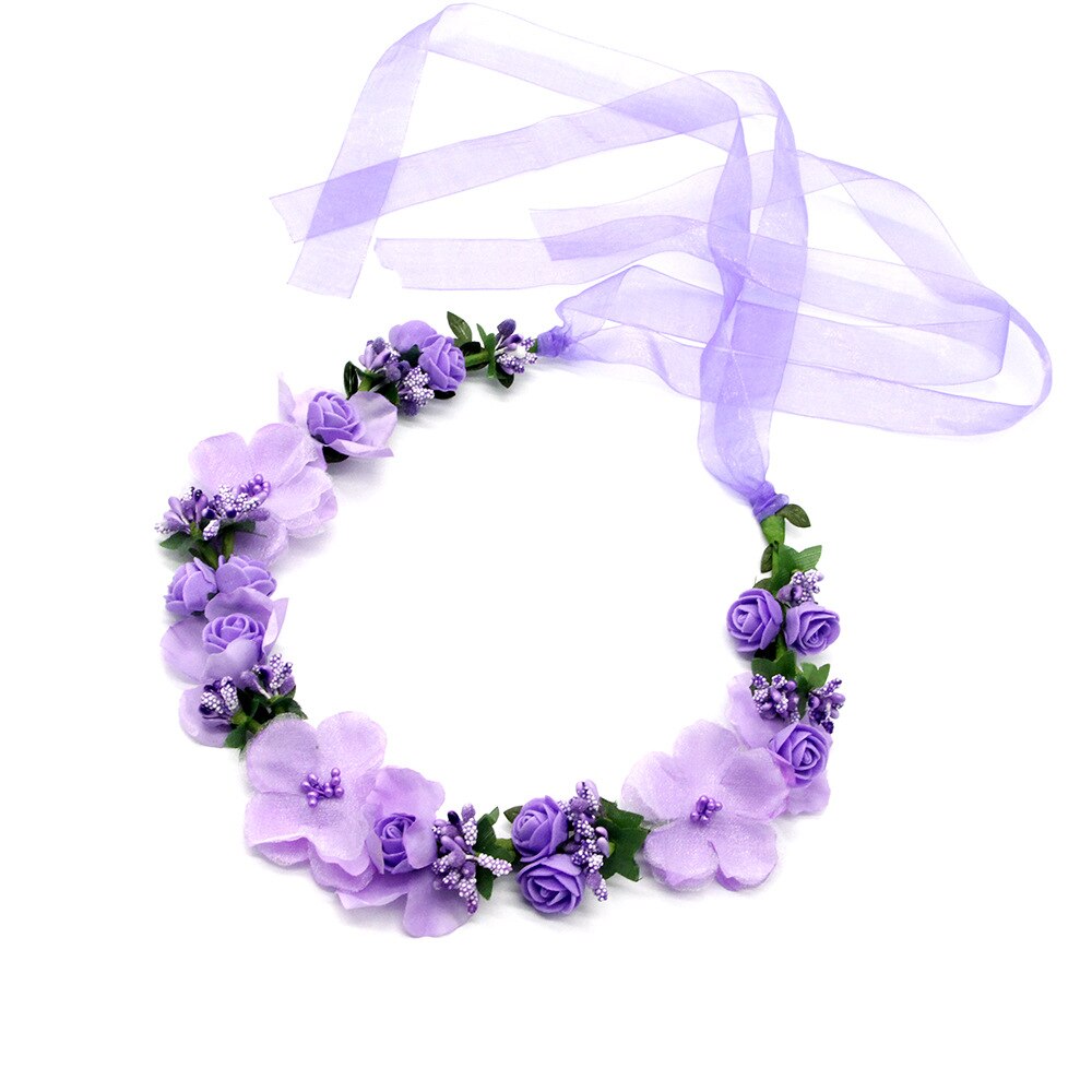 Estilo bohemio Mujer Flor del pelo corona boda vacaciones guirnalda de pelo guirnalda niñas flor diadema marrón accesorios para el cabello: Púrpura