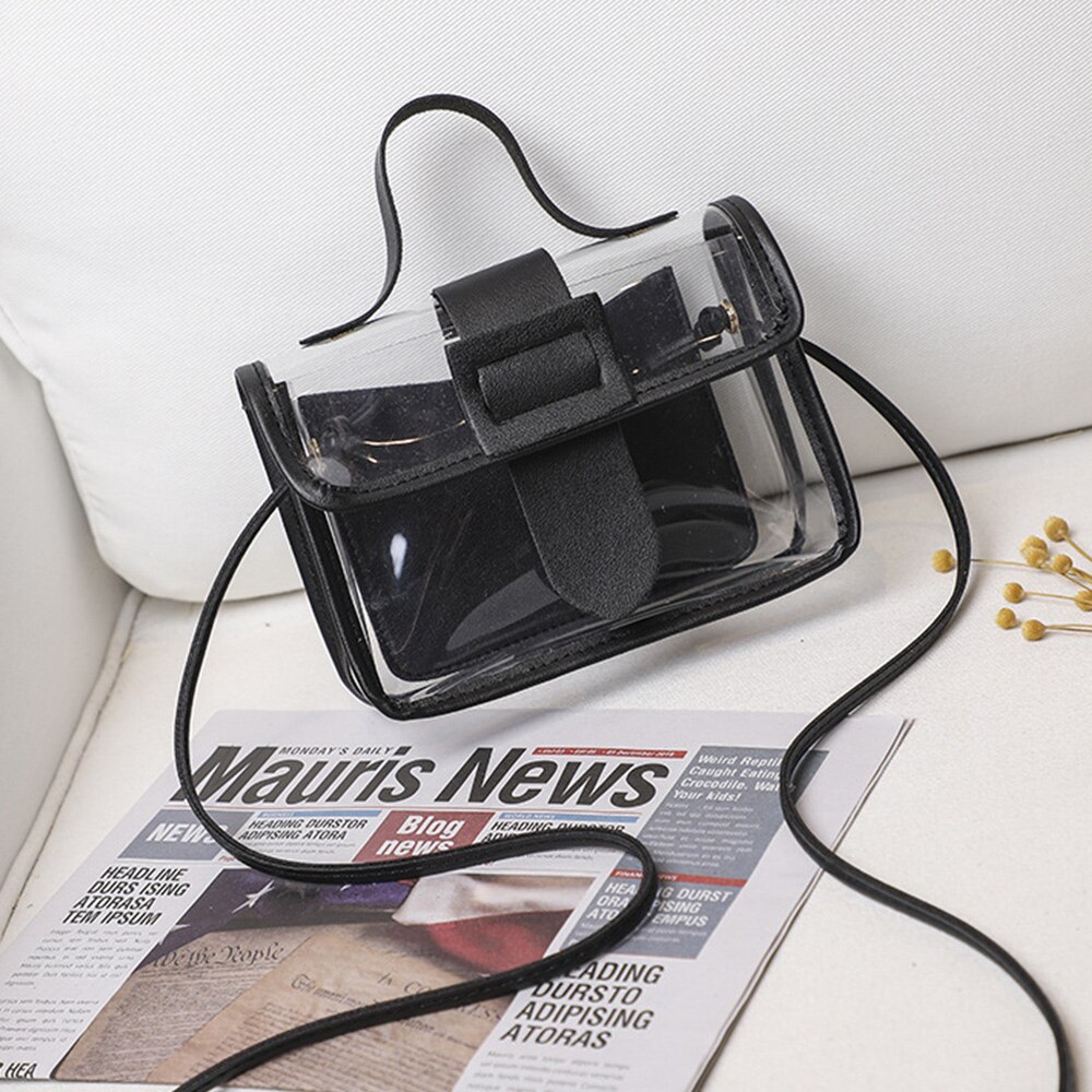 Nouvelle dames gelée transparente petit sac femmes grande boucle sac à bandoulière sacs à bandoulière voyage sac à main pour femmes: Black