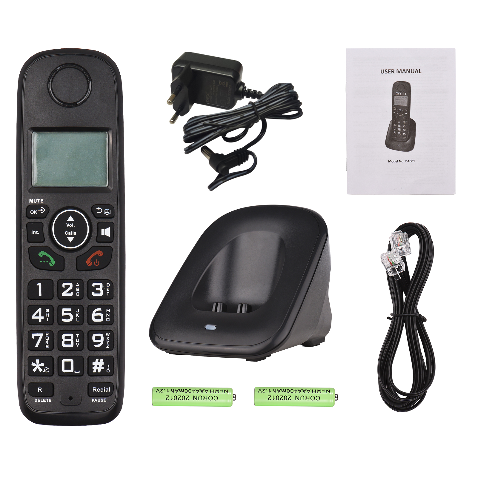 D1001 Expandable Cordless Phone System with 3 Lines LCD Display Caller ID Support 5 Handsets Connection 16 Languages for Office: Default Title