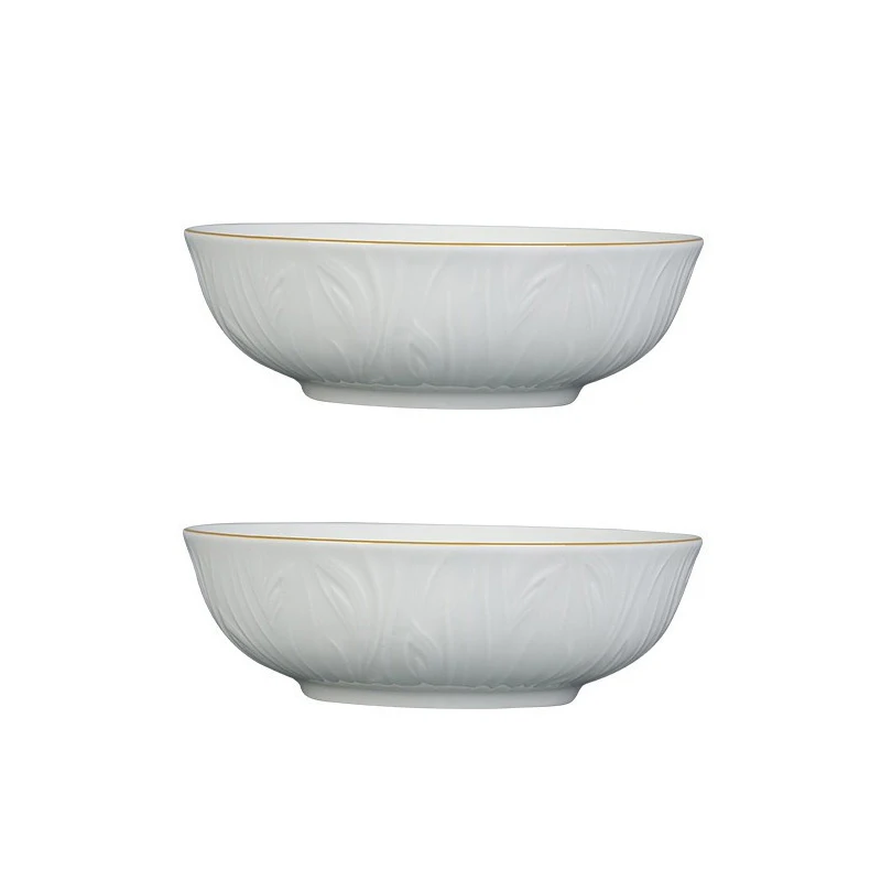 Pure White Ceramic Tableware Relief Golden Edge Fruit Vegetable Plate Easy-to-clean Rice Bowl Kitchen Tableware: Red