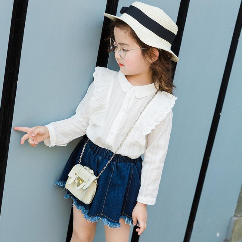 Baby Toddler Clothes Cotton White Girls Blouse Shirts Lace Ruffles Kids Children Long Sleeve School Girl Tops And Blouses