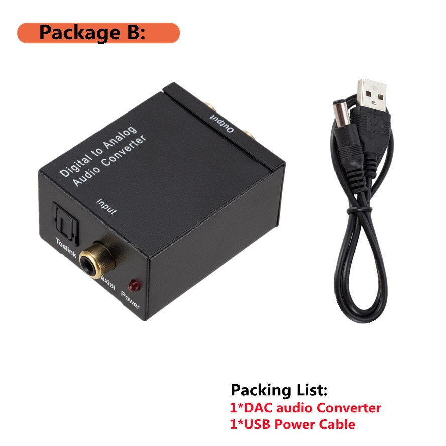 Grwibeou Digitaal Naar Analoog Audio Converter Optical Fiber Toslink Coaxiale Signaal Naar Rca R/L Audio Decoder Spdif Atv dac Converter: Package B