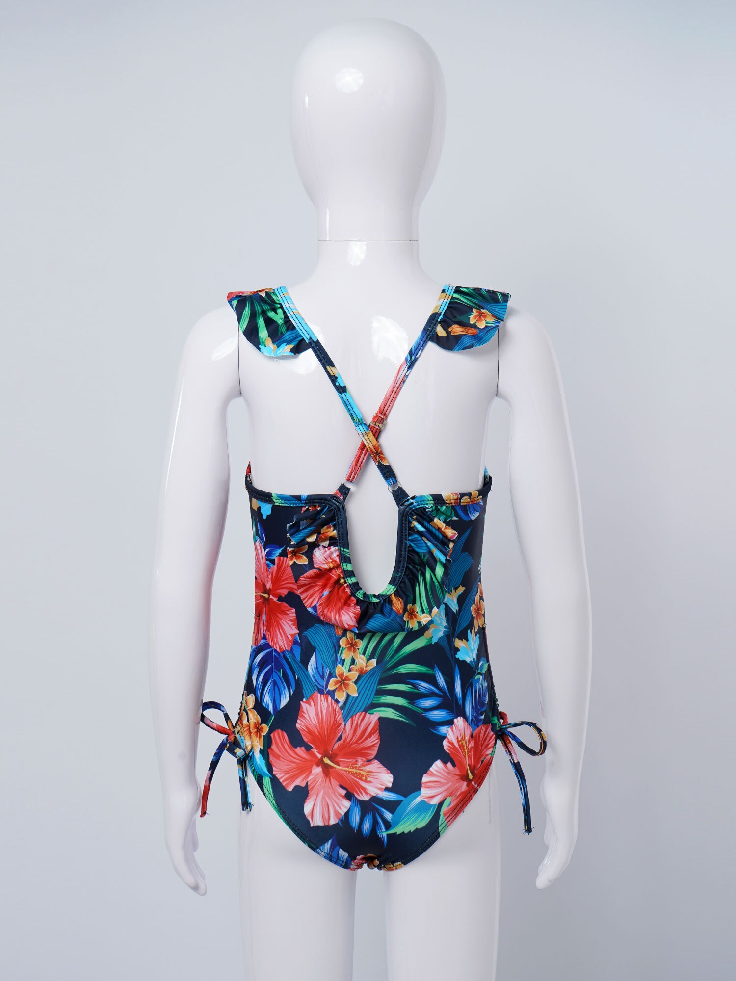 Kids Girls One-piece Beachwear Floral Pattern Ruffle U Neck Spaghetti Straps Leotard Swimsuit Beach Swimwear Bathing Suits