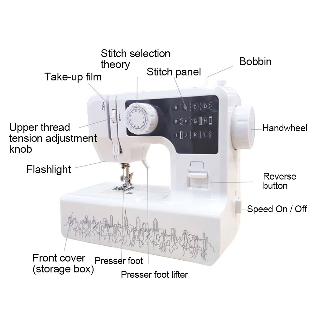 JG-1602 Mini 12 Stitches Sewing Machine Household Multifunction Double Thread And Speed Free-Arm Crafting Mending LED