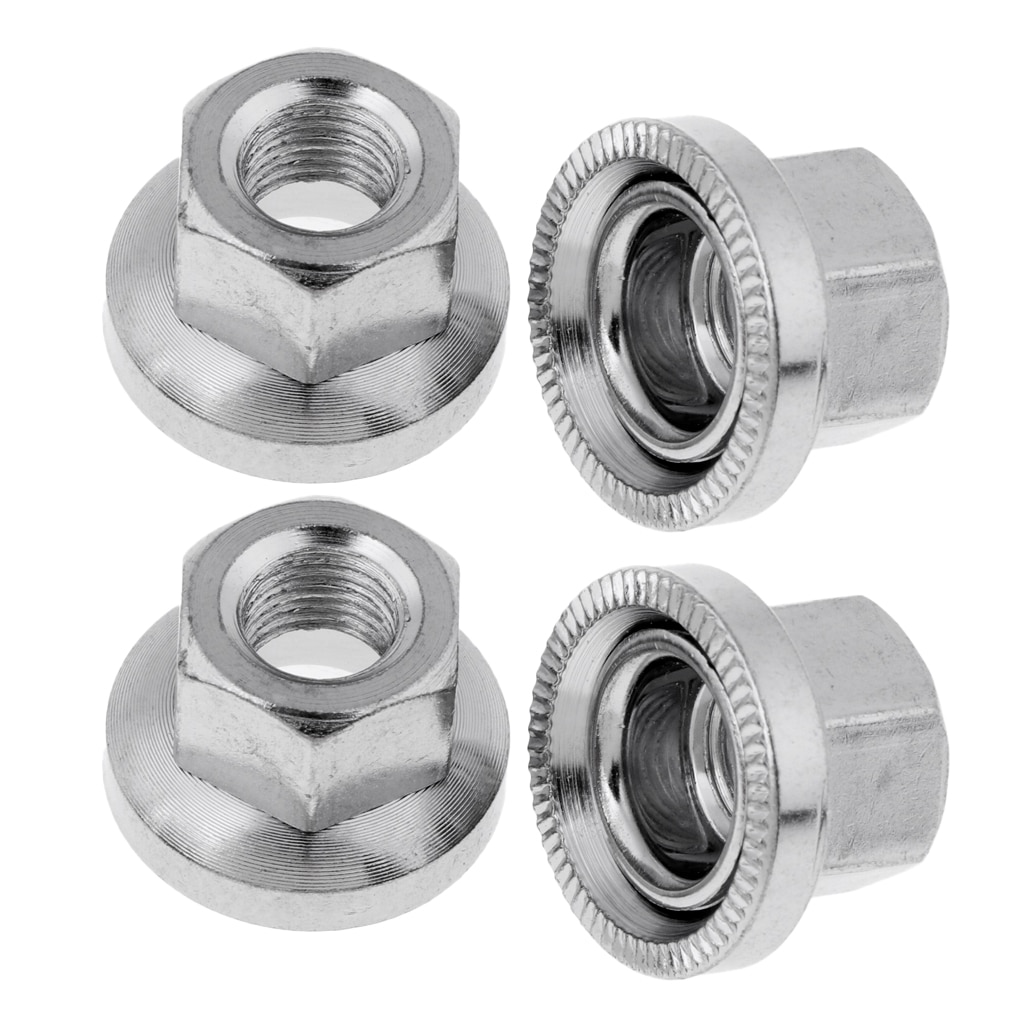 Pack 4 Stainless Steel Universal Bike Bicycle Rear Wheel Hub Axle Nut Large Flange - 9mm