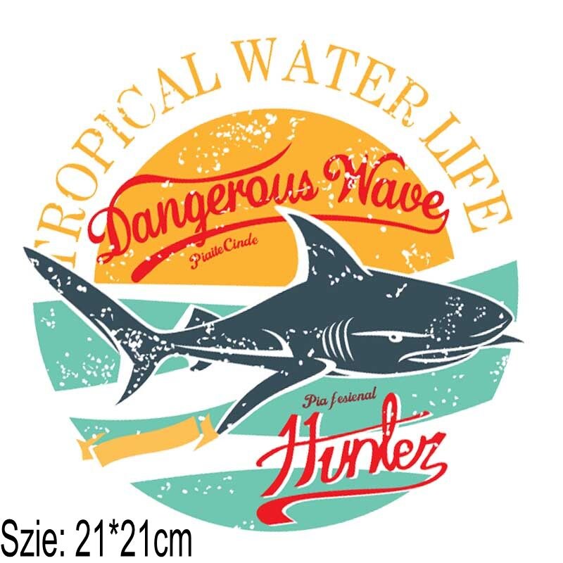 21x21cm Shark Iron on Patches For DIY Heat Transfer Clothes T-shirt Thermal transfer stickers Decoration Printing