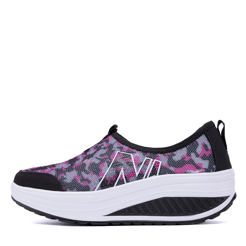Women's Toning Shoes - Slip-on Mesh Platform - Height Increasing & Massage - DawnDark: Black / 39