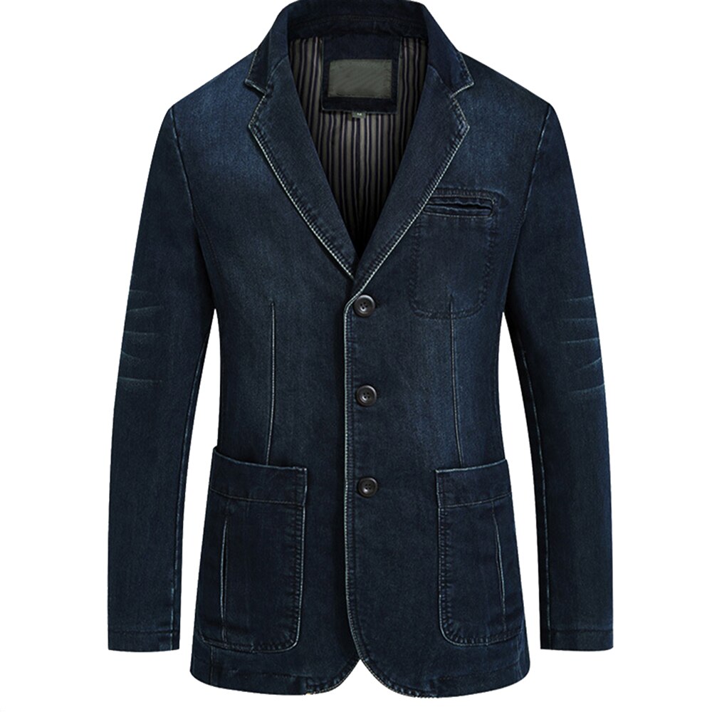 Men&#39;s Retro Blazer Jacket Blue Jeans Denim Jacket Men&#39;s Long Sleeve Casual Denim Jacket Coat: Blue / M