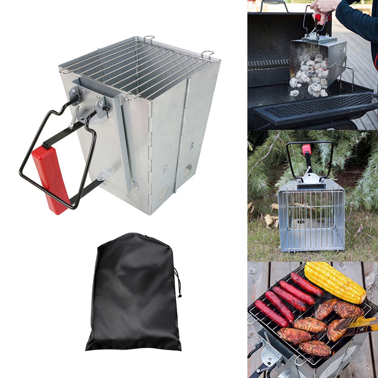 Charcoal Chimney Starter BBQ Accessory – Galvanised Iron Charcoal Starter, Collapsible, Easy to Assemble