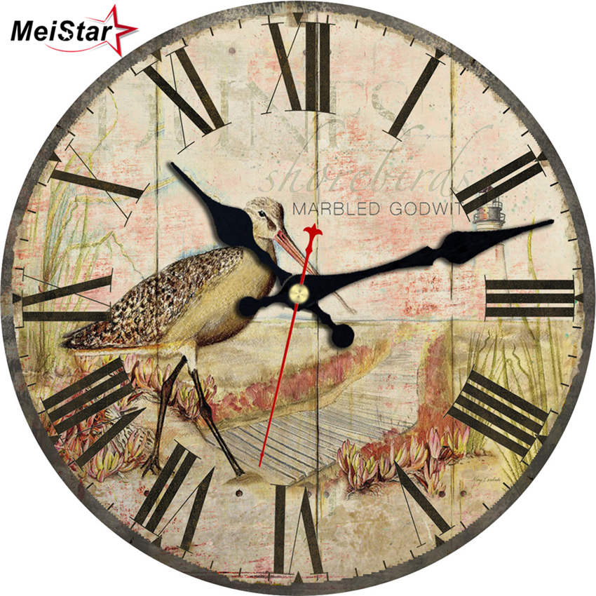 Nature Scenery Wall Clocks Flower Waterfowl Silent Living Study Office Kitchen Room Art Shabby Chic Large Wall Clocks: BROWN / 16 inch ( 40 cm )