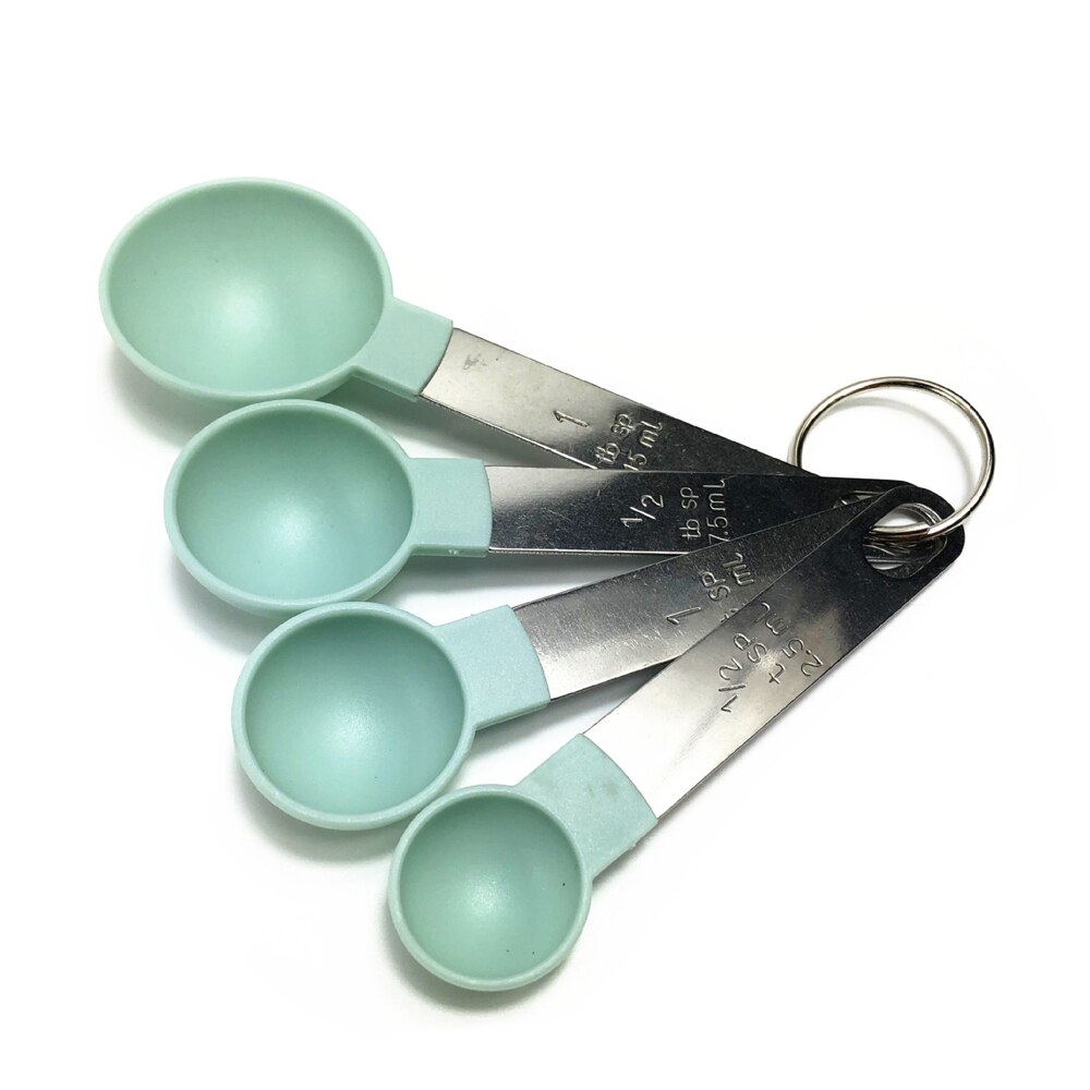 4Pcs Multi Purpose Lepels/Cup Meetinstrumenten Pp Bakken Accessoires Roestvrij Staal/Plastic Handvat Keuken Gadgets: Spoon Green