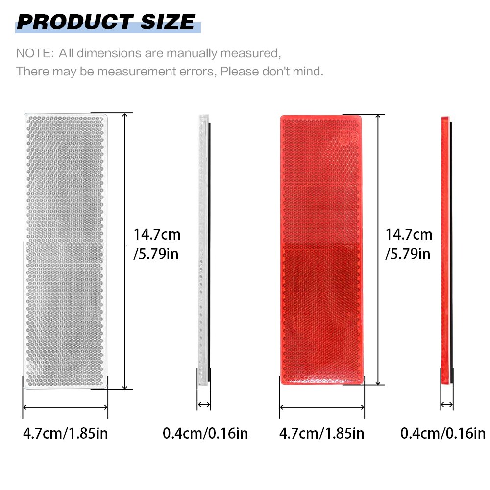 5x Car Motorcycle Truck Reflective Plate Sticker Rectangle Plastic Reflective Reflector For Safety Warning Safety Sign Red White