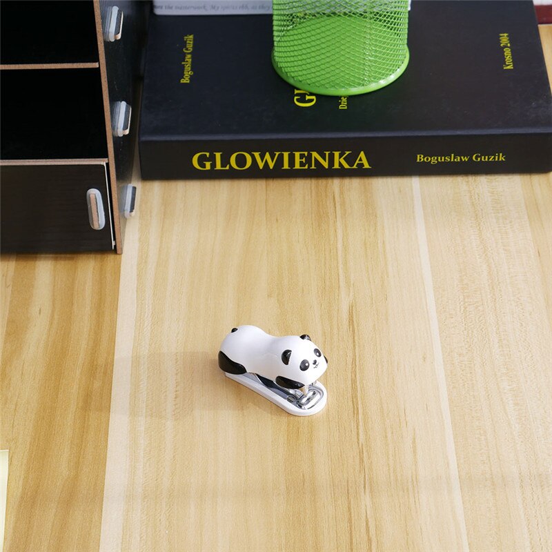 Cartoon Panda Mini Stapler Staples Set School Office Supplies Stationery Paper Binding Binder Book
