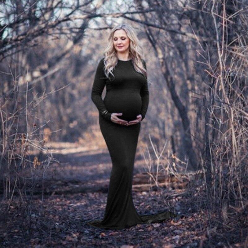 Lång graviditetsklänning fotografering gravidklänningar för fotografering vestidos gravidfotografering rekvisita maxi klänningar klänning kläder: Svart / L