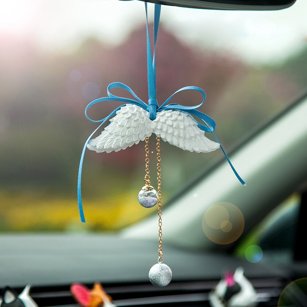 Car Pendant Angel Wings Automobile Rearview Mirror Decoration Ornaments Gypsum Wings Aromatherapy Air Freshener Car Accessories
