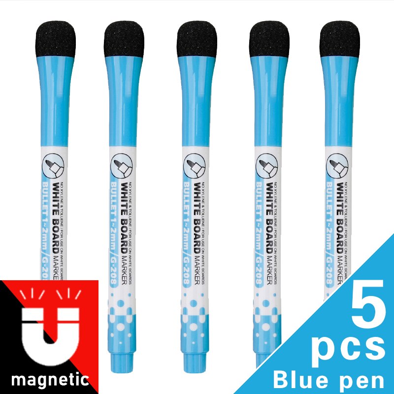 7 Kleuren Magnetische White Board Earaser Markers Tekening Krijt Glas Keramiek Whiteboard Pennen Kinderen Schrijven Leren Gereedschap: Blue 5 pens