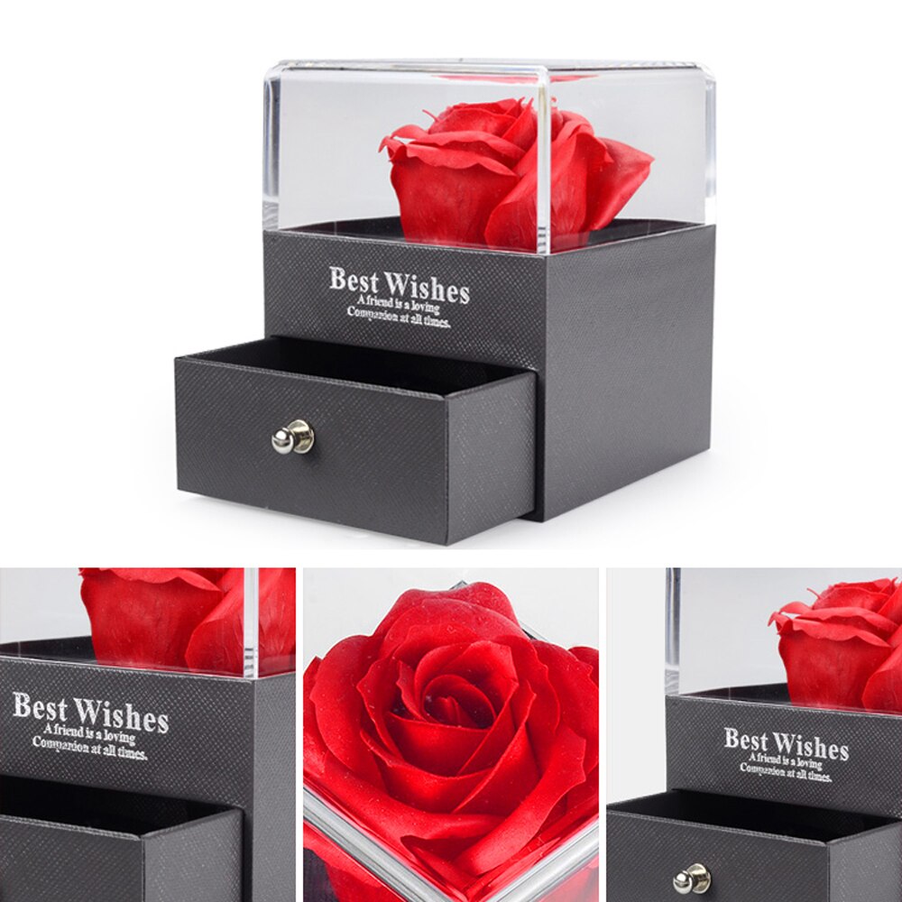 Evig rosenblomst med ringkasse smuk smykkeskrin til bryllup valentinsdag mors dag