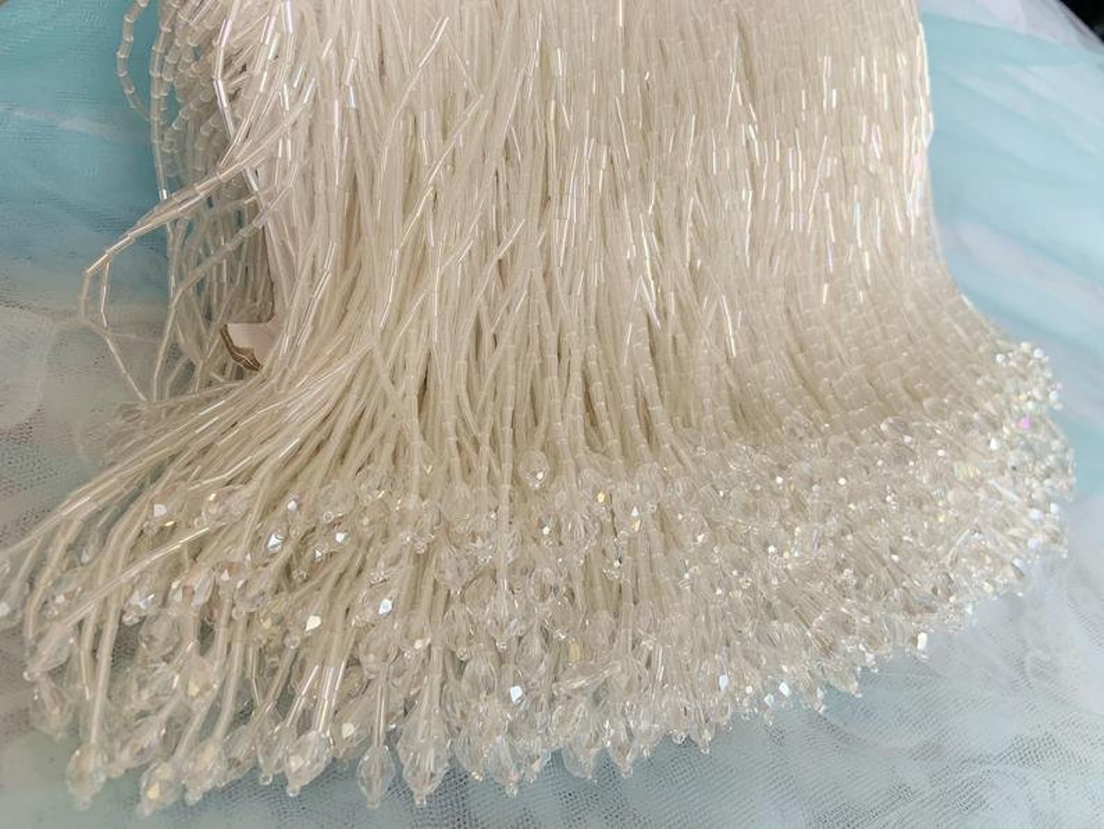 Lys rosa tung perle frynser dusk trim for dans kostyme, haute couture kjole trimming perler frynser gull sølv blå: Off white
