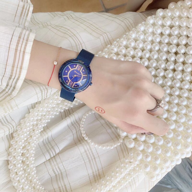 Noble Full Purple Bracelet Watches for Women Party Dress Crystals Watch Waterproof Quartz Milanese Full Steel Wrist watch Roman: Blue