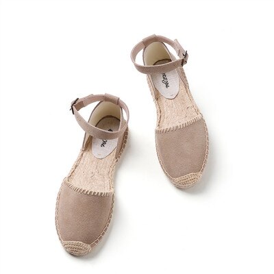 Sandalias de paja de mujer Bohemias de fondo plano de lona salvaje de cáñamo zapatos de pescador suelo femenino nuevos zapatos individuales de gran tamaño: Beige / 7