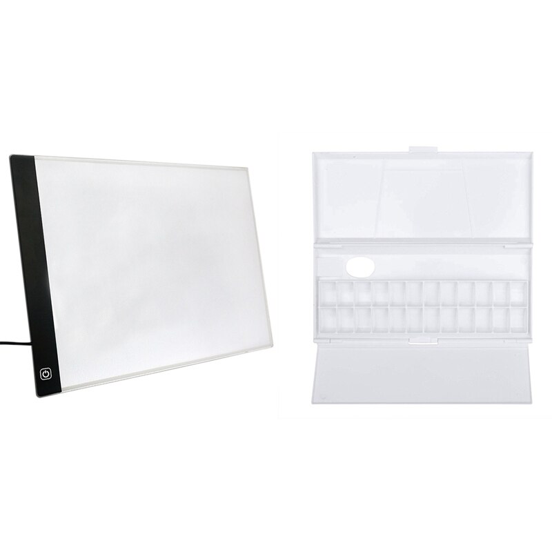 Led Lighted Drawing Board Ultra A4 Drawing Table Tablet Light Pad with 24 Grids Folding Moisturizing Watercolor Palette: Default Title