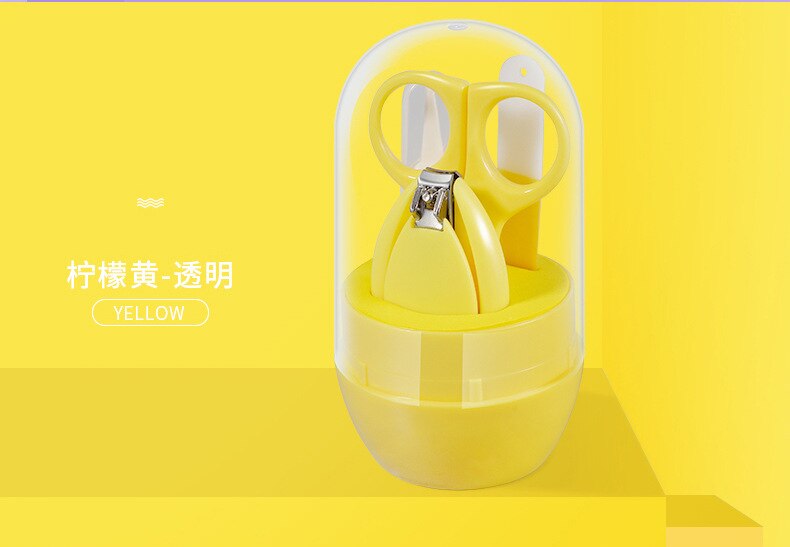 4 pièces/ensemble bébé soins des ongles ensemble dessin animé Kits de soins de santé infantile doigt tondeuse ciseaux coupe-ongles Animal Portable boîte de rangement: yellow