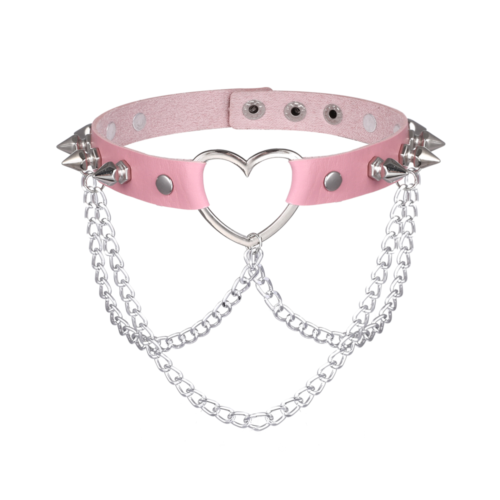 Gargantilla Punk con pinchos para mujer y niña, gargantilla de corazón gótico con cadena de cuero, joyería, accesorios góticos: Azul de zinc