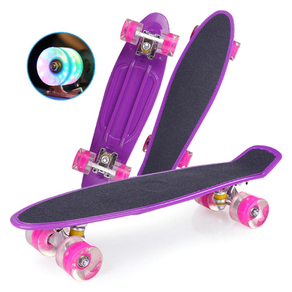 22 Inch Cruiser Frosted Board Mini Skateboard Retro Longboard Compleet Led Licht Knipperen Voor Kinderen Jongens Meisjes Skate Board: Purple