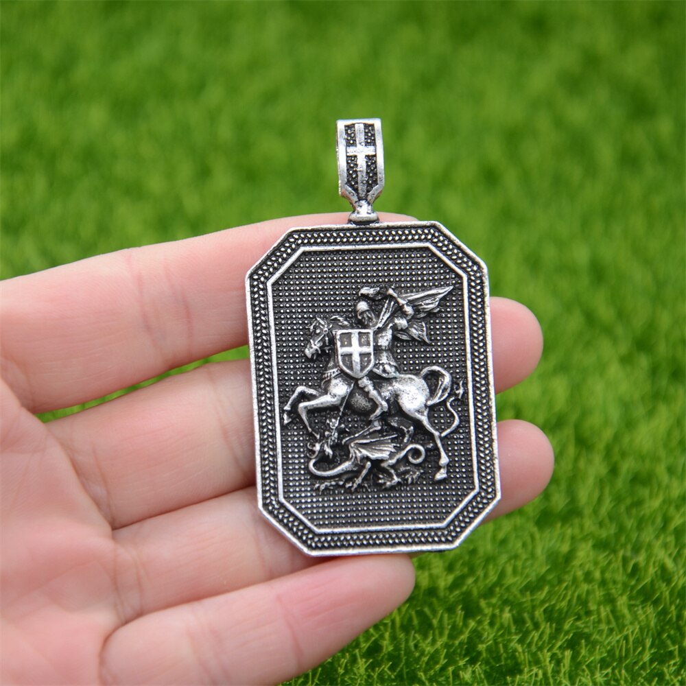 St. George Beschermen Ons Doden Dragon Saint Shield Hanger Religieuze Gebed Ketting Mannen Talisman Sieraden
