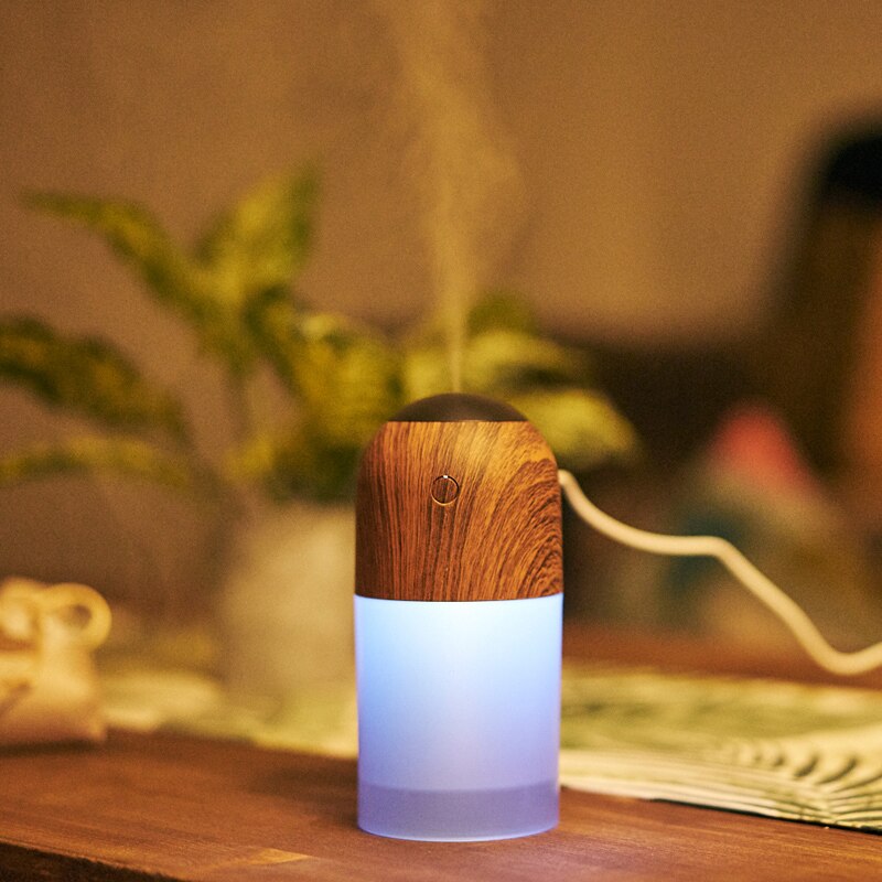 Luftfugter aromaterapi til hjemmet usb ultralyd diffusor æterisk olie tåge maker med førte farverige lys: Træ korn