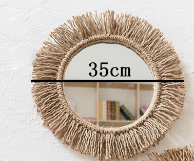 Espejo de cuerda de cáñamo tejido, espejo Circular de arte nórdico RETRO hecho a mano para decoración de sala de estar, cafetería, tienda, decoración Bohemia: 35cm