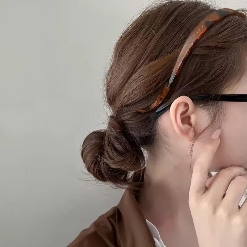 Diademas con forma de marco para gafas de sol Vintage, aro de pelo fino acrílico estampado, diadema Simple antideslizante, accesorios para el cabello para mujer: YELLOW