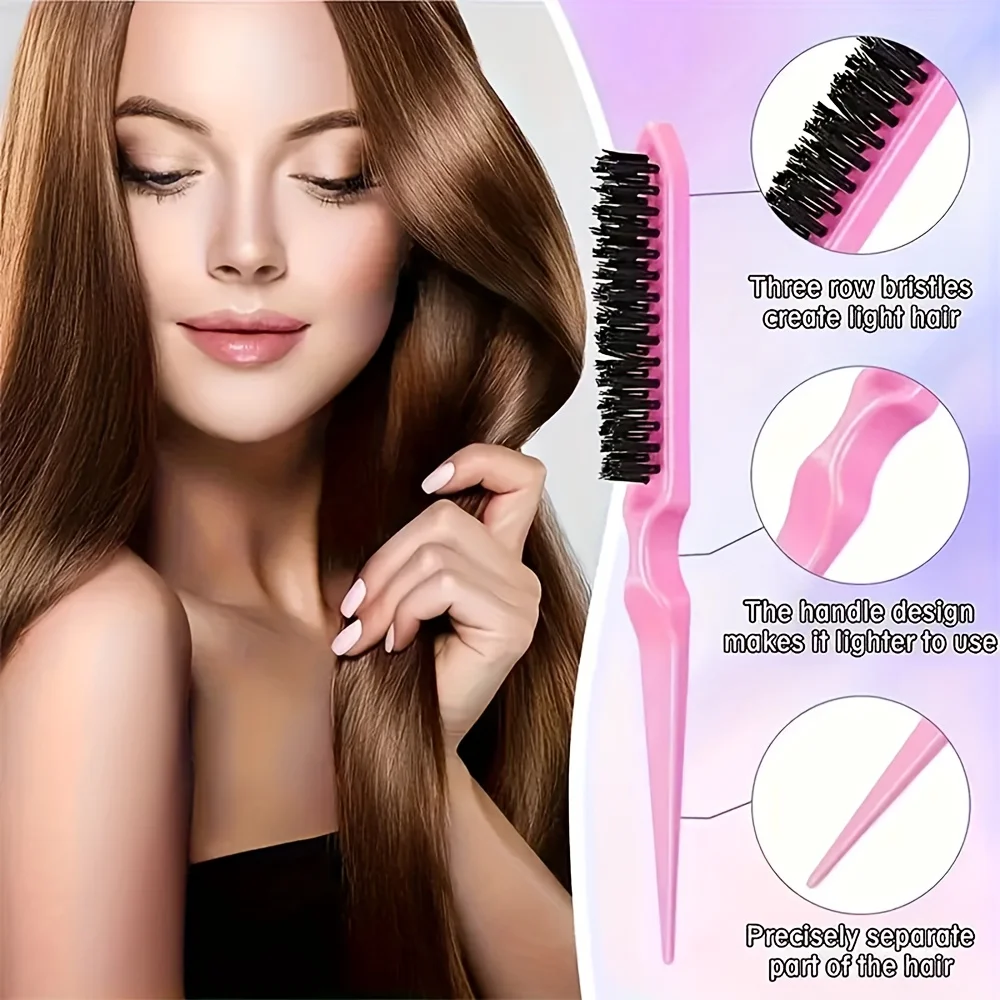 Juego de peines para peinar el cabello de 4 piezas: incluye cepillo para borde de cola de rata y cepillo negro liso, herramientas de peinado de peluquero para todo tipo de cabello