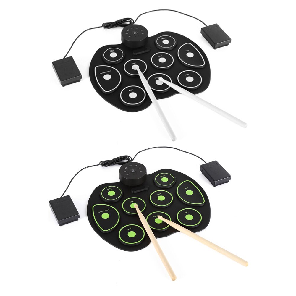USB Roll-Up Silicon Drum Set Digital Electronic Drum Kit with Drumsticks Foot Pedals 9 Drum Pads for Beginners Digital Drums