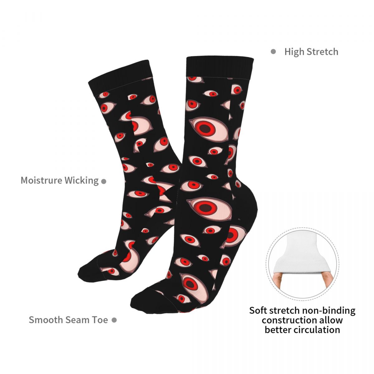Calcetines con ojos de película de terror para hombre, ropa de 5% licra, Vintage, gruesos, de tubo medio, de Dracula y vampiro