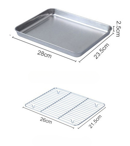 Roestvrijstalen bakplaat Lade met olieafvoer Mesh Grill Afvoer Taart Bakken Vierhoek Mesh Tray Koken Bakken Barbecue Gereedschap: Licht Geel