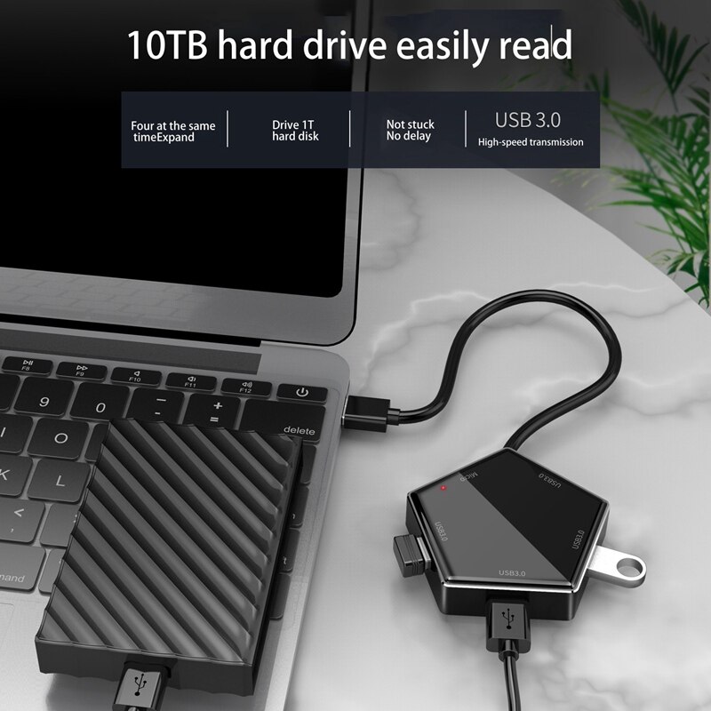 Usb Hub Aluminium 4.8Gbps 1 Naar 4 Splitter Vijfhoekige High Speed Transfer Spiegel Usb 3.0 Voeding Voor Kantoor