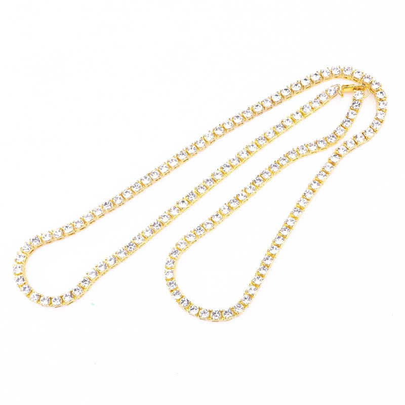 White/Gold/Black 20/24/30 Inch 1 Row 4MM Simulated Lab Diamonds Chain Hip Hop Style Tennis Necklace Men Outfits Party Clubwear
