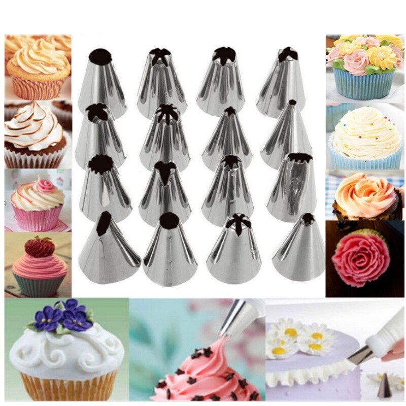 18 Stks/set Katoen Icing Piping Spuitzak + 16 Rvs Nozzles Set + 1 Converter Diy Cake Decorating Tool bakvormen Dessert