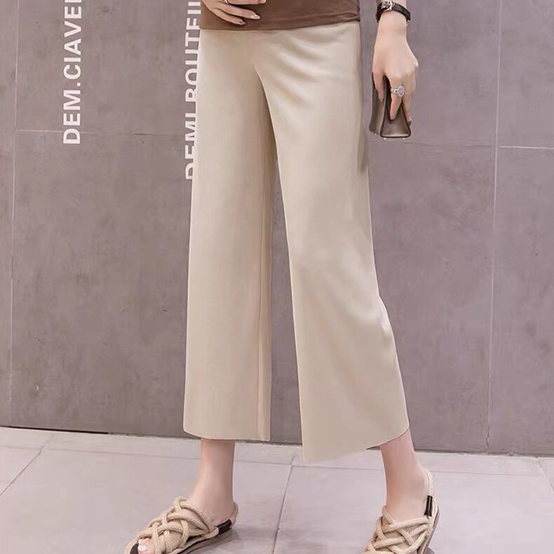 Pregnant Women&#39;s Pants Thin Section Belly Wear Trousers Loose Casual Wide-leg Nine-point Pants Maternity Pants: white / L
