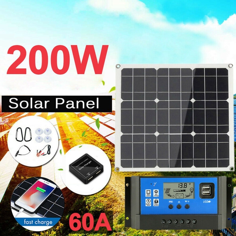 -200 watt 200w solpanelsæt med lcd solcellestyring 12v rv båd uden for nettet