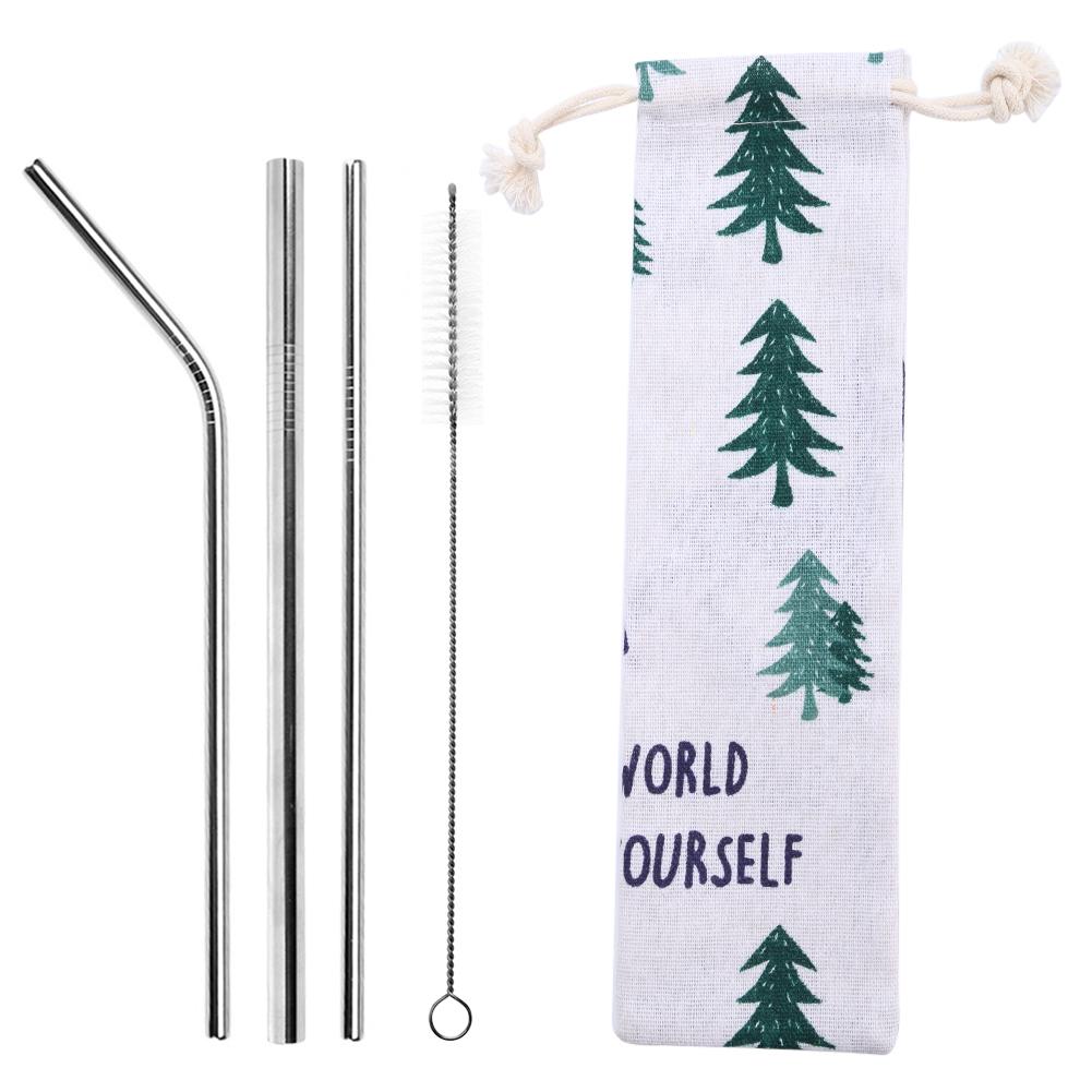 5Pcs Reusable Metal Drinking StrawStainless Steel Straws Straight Bent Drinking Straw with Cleaner Brush Pouch: F