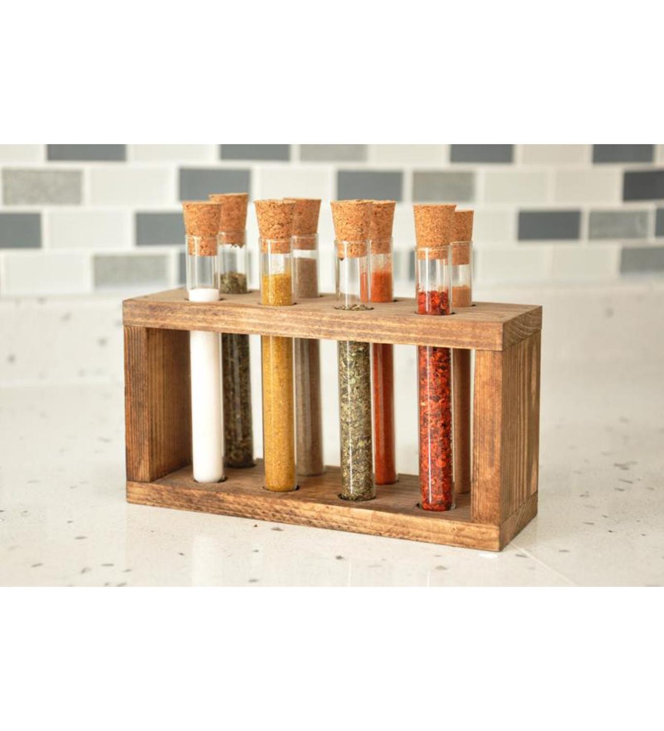 Soporte de madera para especias, juego de tapones de corcho para decoración de cocina, hecho a mano, de vidrio, almacenamiento, práctico, , 8 piezas