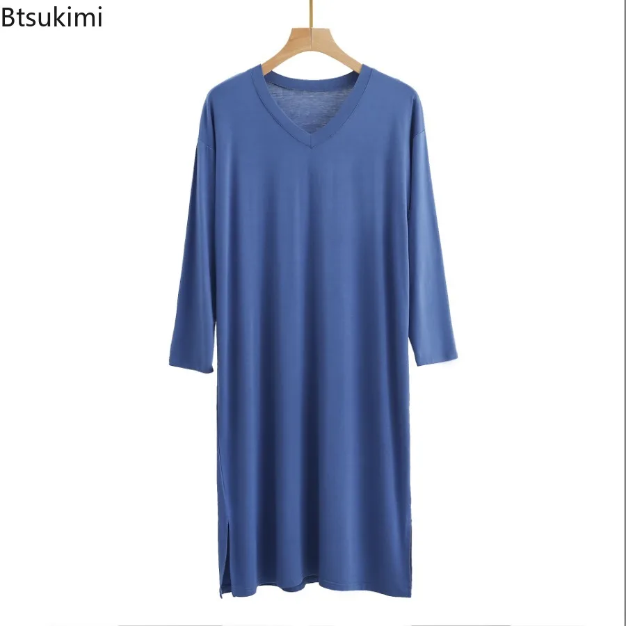 Men's Pajamas Robes Casual Mid-long Knee Length Modal Home Clothes Soft Smooth Stretch Bathrobes Male Sleepwear Dress