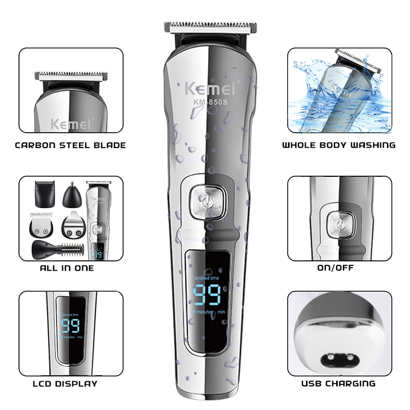 Kemei Professionele Tondeuse Waterdicht 6 In 1 Tondeuse Elektrische Haar Snijmachine Baard Trimer Body Mannen Kapsel