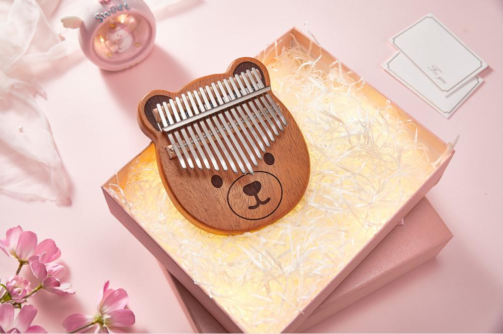 Piano de pulgar Kalimba de 17 teclas, Piano de dedo de madera acrílico transparente portátil, instrumento Musical para niños adultos principiantes: Wood bear