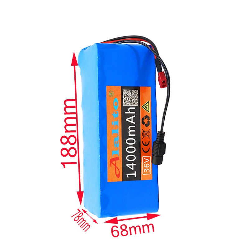 Alalito 10S4P 36V 14000mah 500w High Power Capacity 42v 14AH 18650 Lithium Battery Electric Motorcycle Bicycle Scooter with BMS